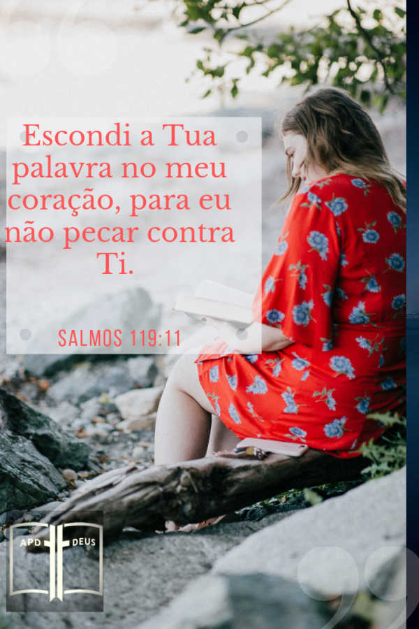 Uma mulher de vestido vermelho, estudando a palavra de Deus.
Escondi a tua palavra no meu coração, para eu não pecar contra ti. (almos 119:11)