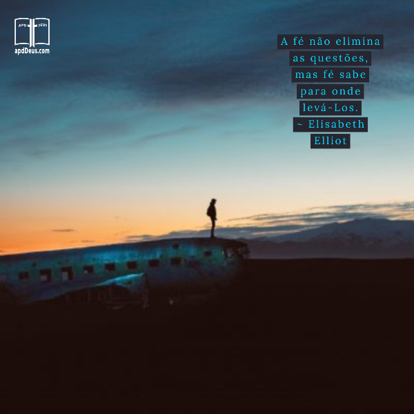 Você pode levar todas as suas perguntas ao seu Pai Celestial. Ele nunca se cansa de ouvir você perguntar "por quê?"
#apdd #fenaoeliminaasquestoes #paz Uma pessoa fica em um avião abandonado.
Elisabeth Elliot uma vez disse: A fé não elimina as questões, mas fé sabe para onde levá-Los.