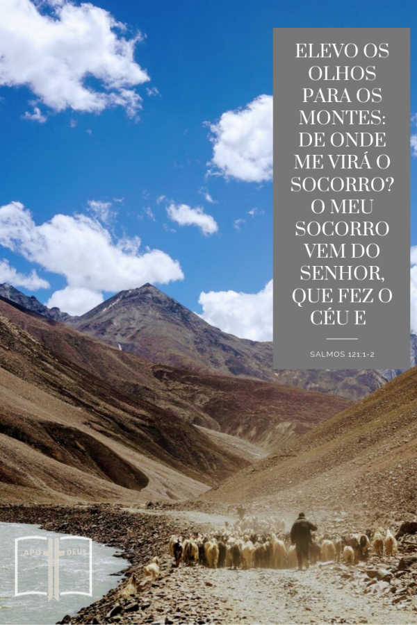 Um pastor escoltando suas ovelhas através de um vale rochoso. Elevo os olhos para os montes: de onde me virá o socorro? O meu socorro vem do Senhor, que fez o céu e a terra.(Salmos 121:1-2)