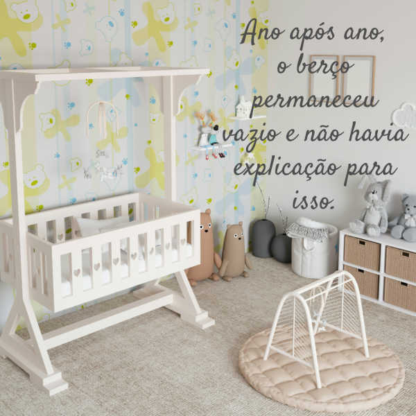 É fácil desistir quando as orações não são atendidas imediatamente. Você consegue se manter firme quando a resposta demora? Um quarto de bebê com um berço e brinquedos. As palavras: Ano após ano, o berço permanecia vazio e não havia explicação para isso.