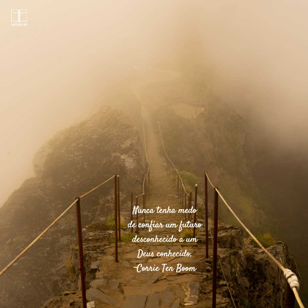 Você está confiando em Jesus com o seu futuro? Uma ponte coberta de névoa. Você pode confiar seu futuro desconhecido a um Deus conhecido.